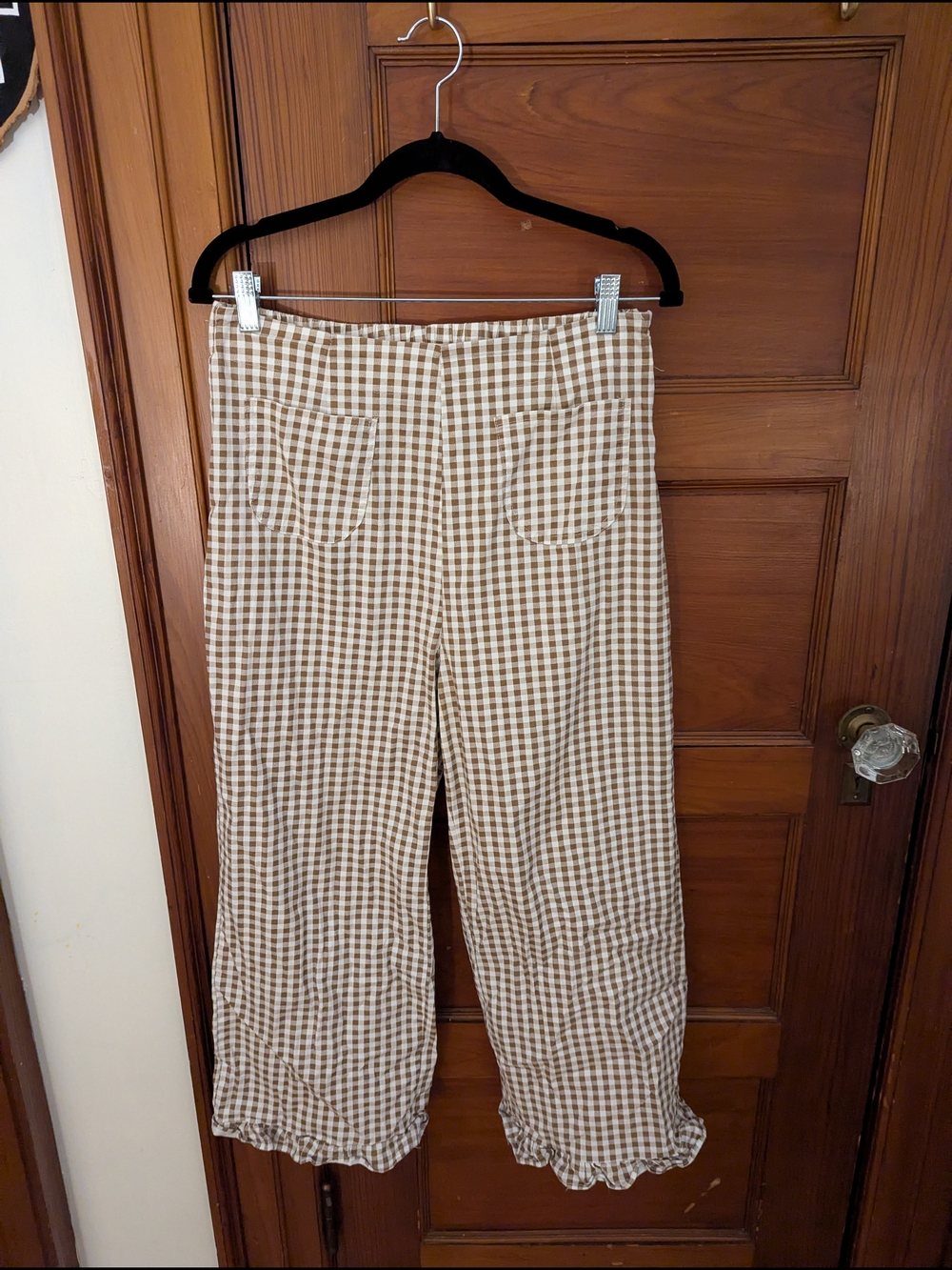 Amazon Women's Ankle Gingham Pants in Cream and Brown